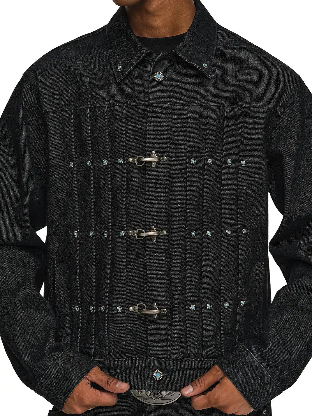 ANTIDOTE | Pleated Buckle Closure Denim Jacket