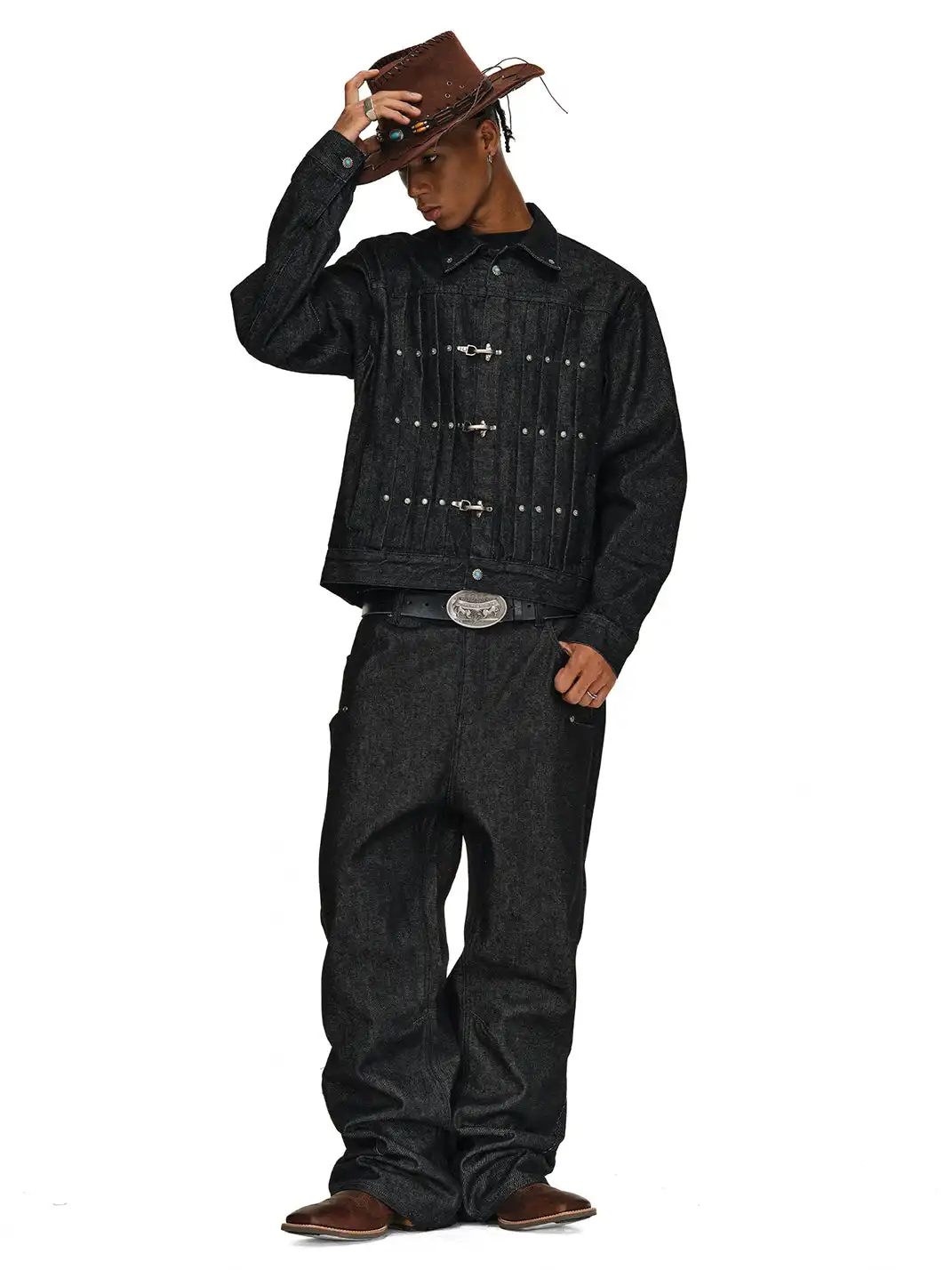 ANTIDOTE | Pleated Buckle Closure Denim Jacket
