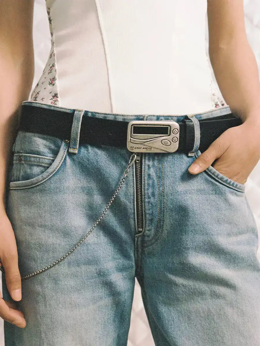 TRINITE | Retro Pager Buckle Leather Belt - 2
