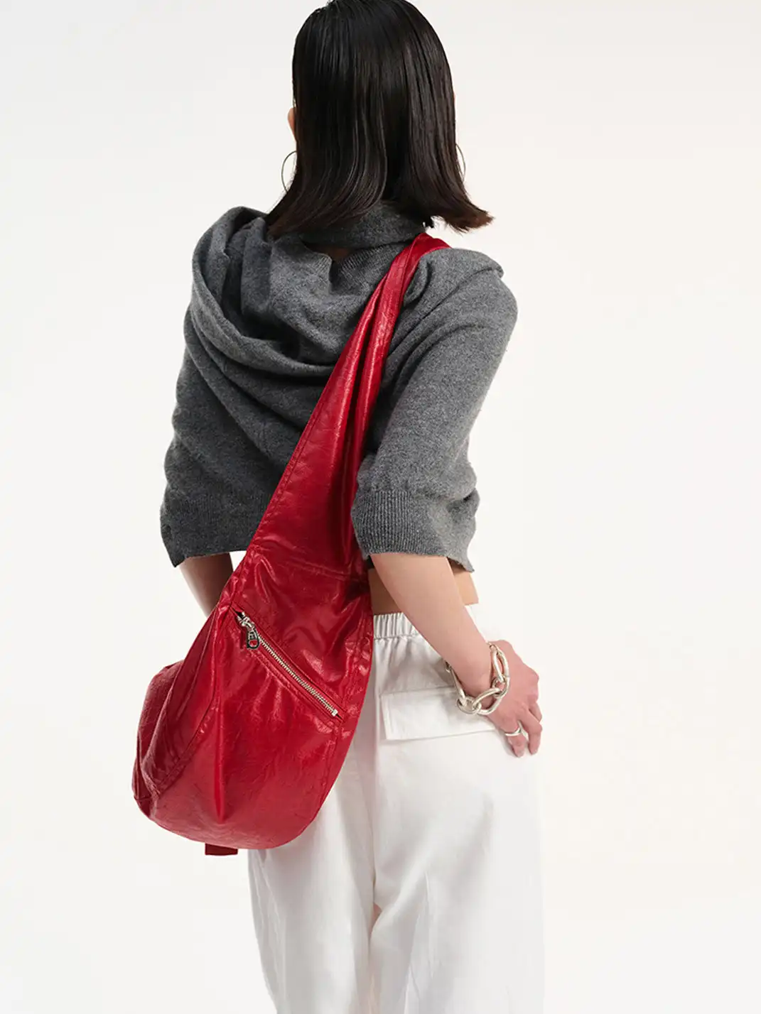 HIDDENNOTES | Slouchy Leather Hobo Bag-Red