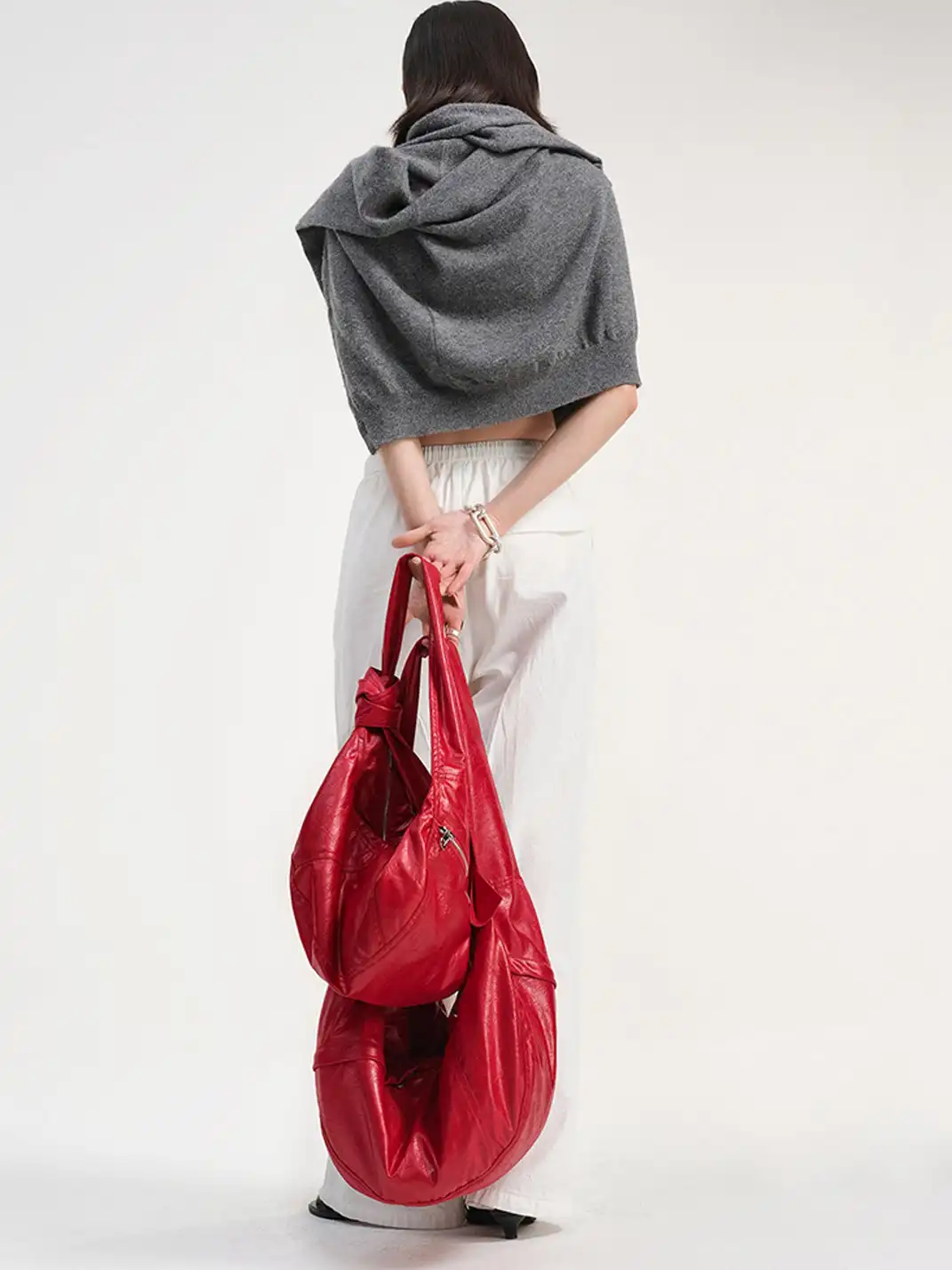 HIDDENNOTES | Slouchy Leather Hobo Bag-Red