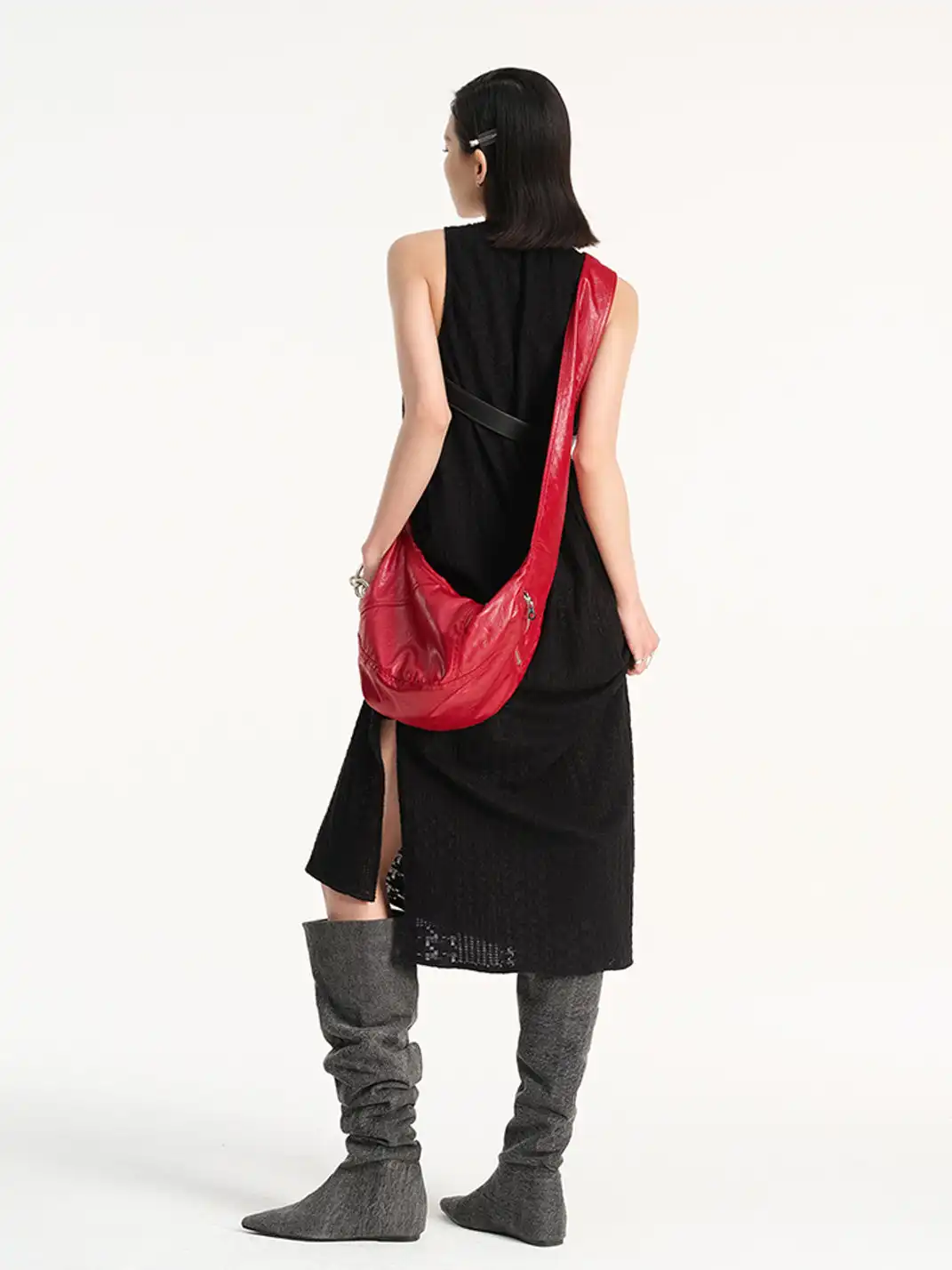 HIDDENNOTES | Slouchy Leather Hobo Bag-Red