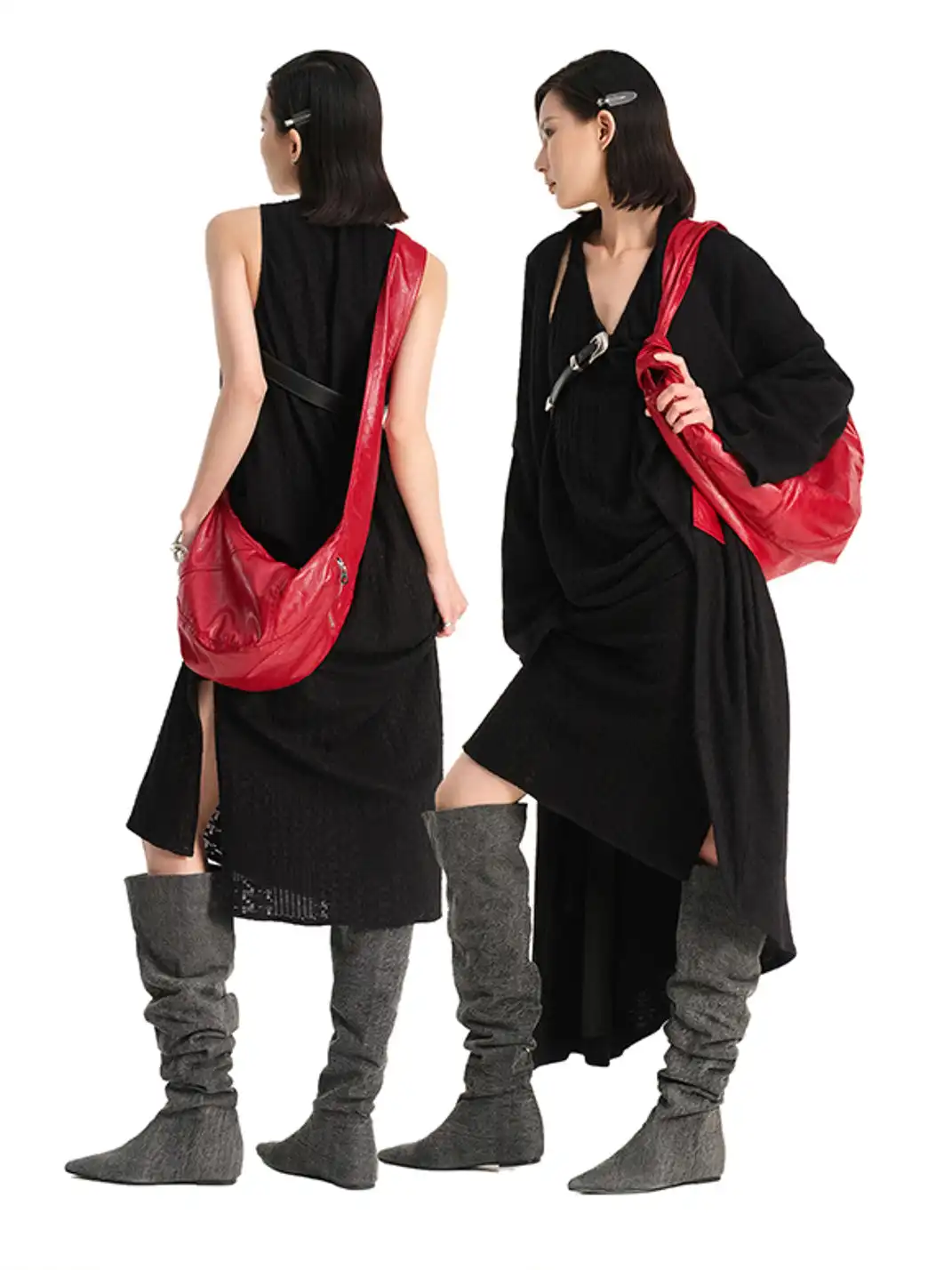 HIDDENNOTES | Slouchy Leather Hobo Bag-Red