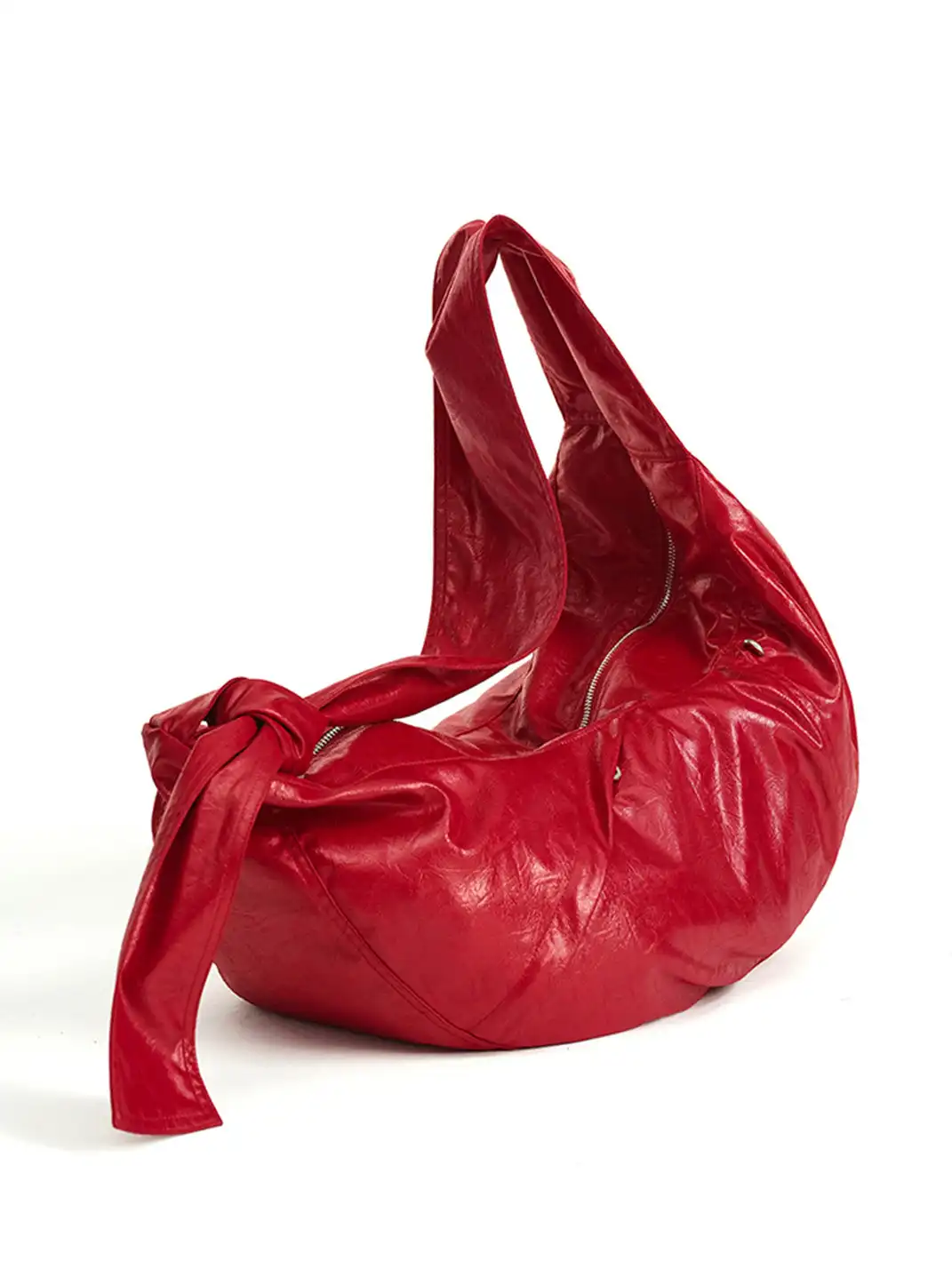 HIDDENNOTES | Slouchy Leather Hobo Bag-Red