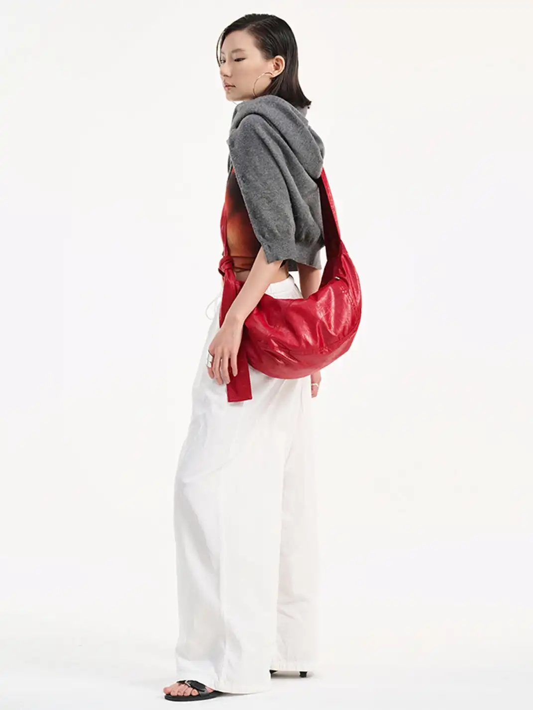 HIDDENNOTES | Slouchy Leather Hobo Bag-Red