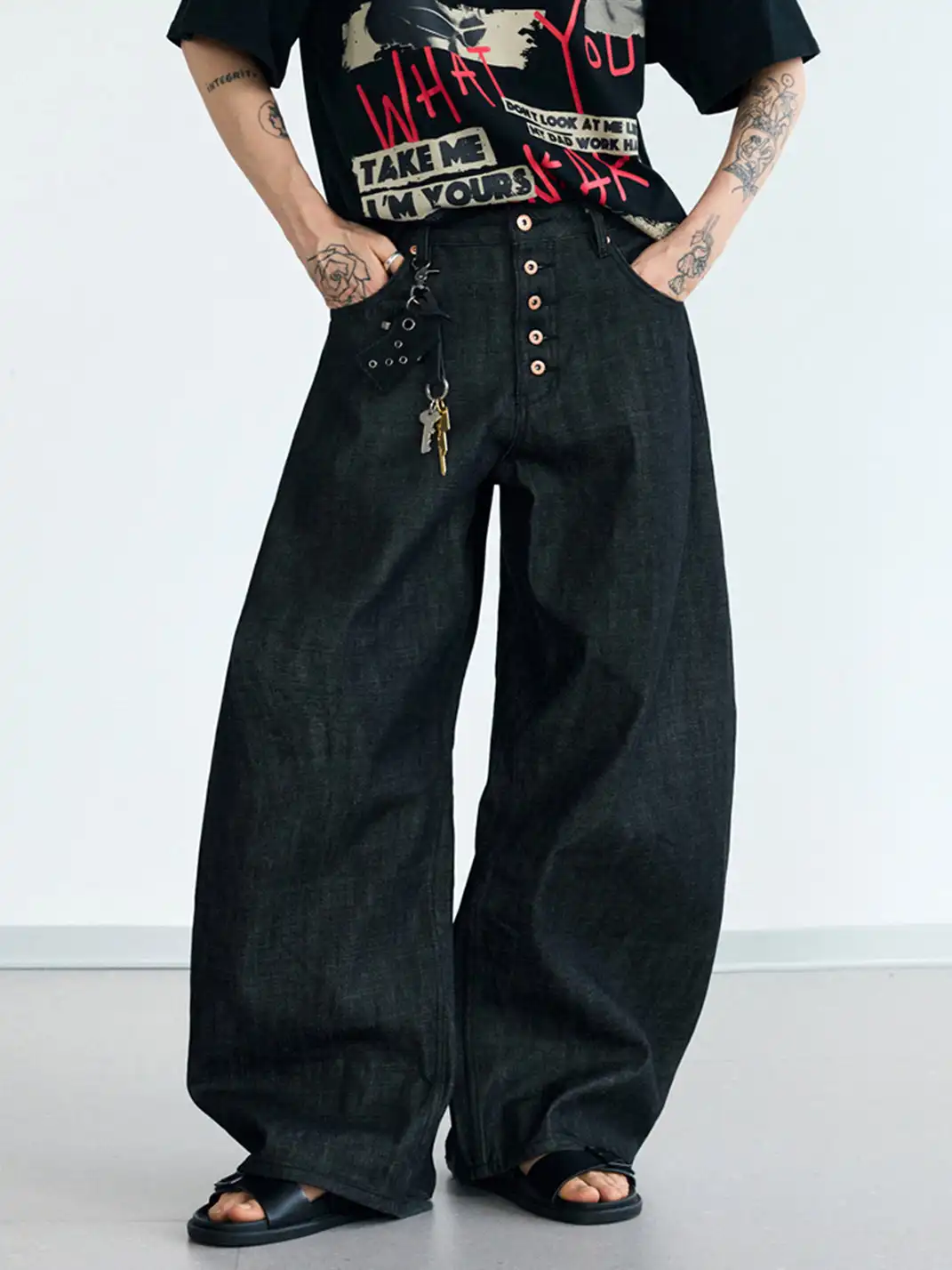 PEOPLESENSE | Exposed Button Fly Curved Jeans