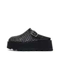 EBLAN | Woven Cut Out Platform Mules-Black