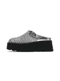 EBLAN | Woven Cut Out Platform Mules-Silver