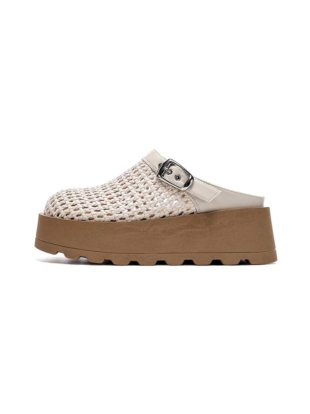 EBLAN | Woven Cut Out Platform Mules-Silver