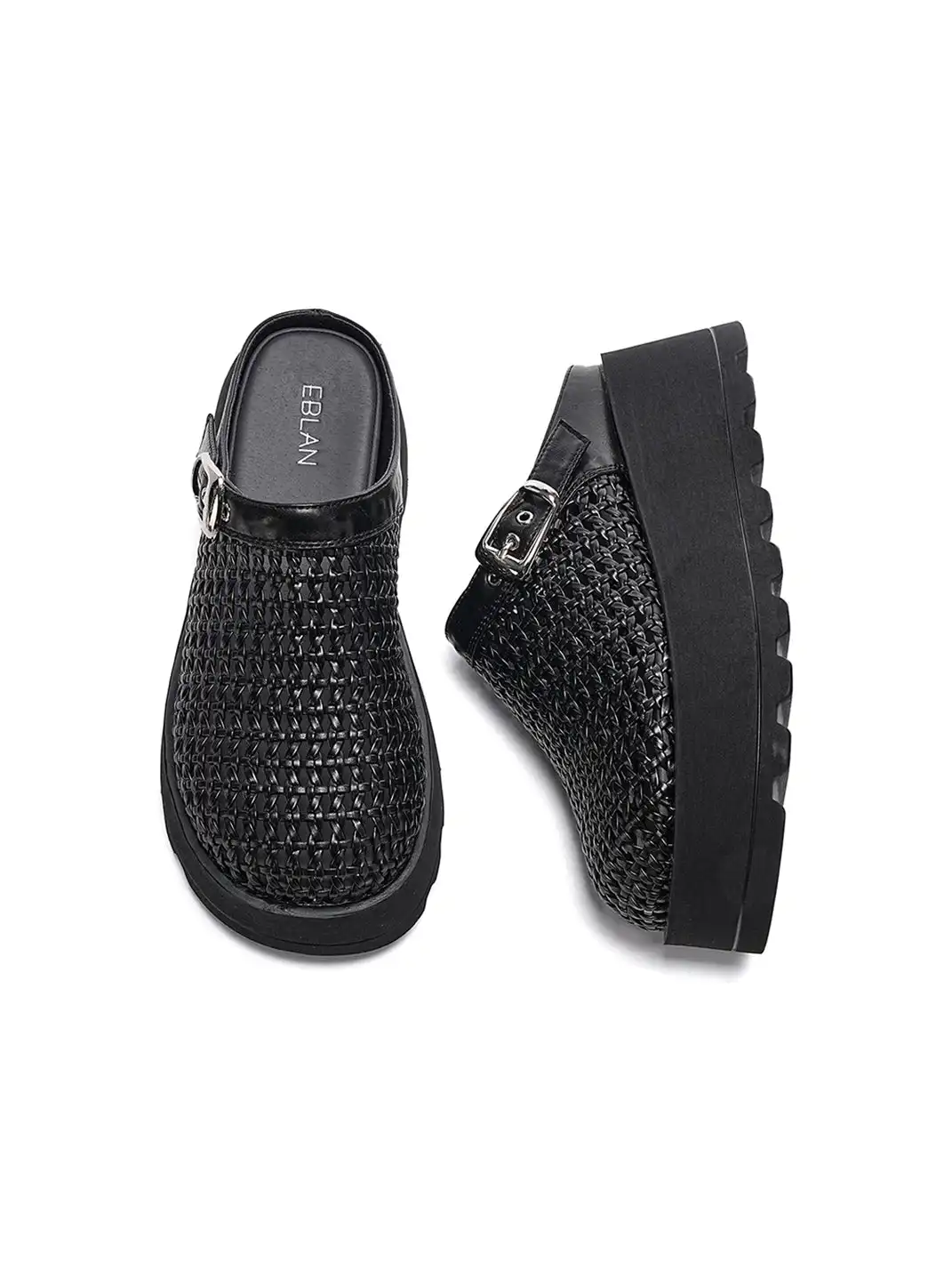 EBLAN | Woven Cut Out Platform Mules-Silver