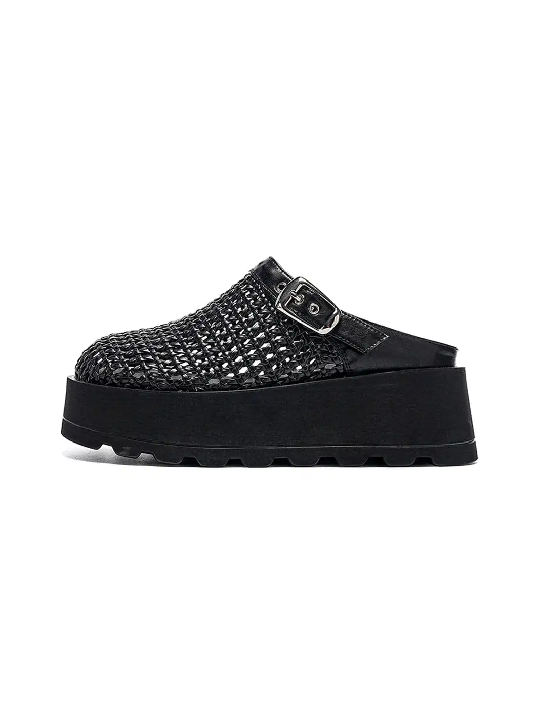 EBLAN | Woven Cut Out Platform Mules-Silver