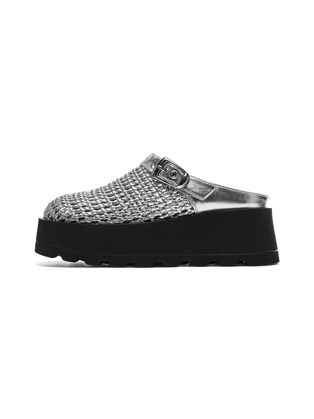 EBLAN | Woven Cut Out Platform Mules-Black