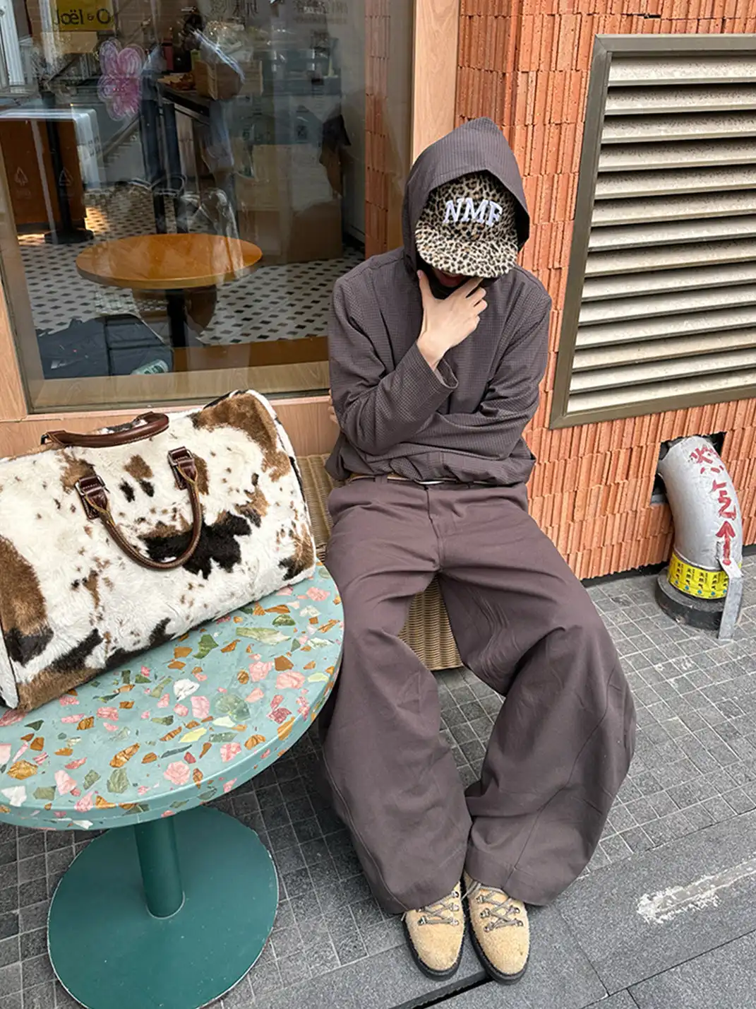 NOT MY FAULT | NMF Leopard Furry Flat Brim Cap