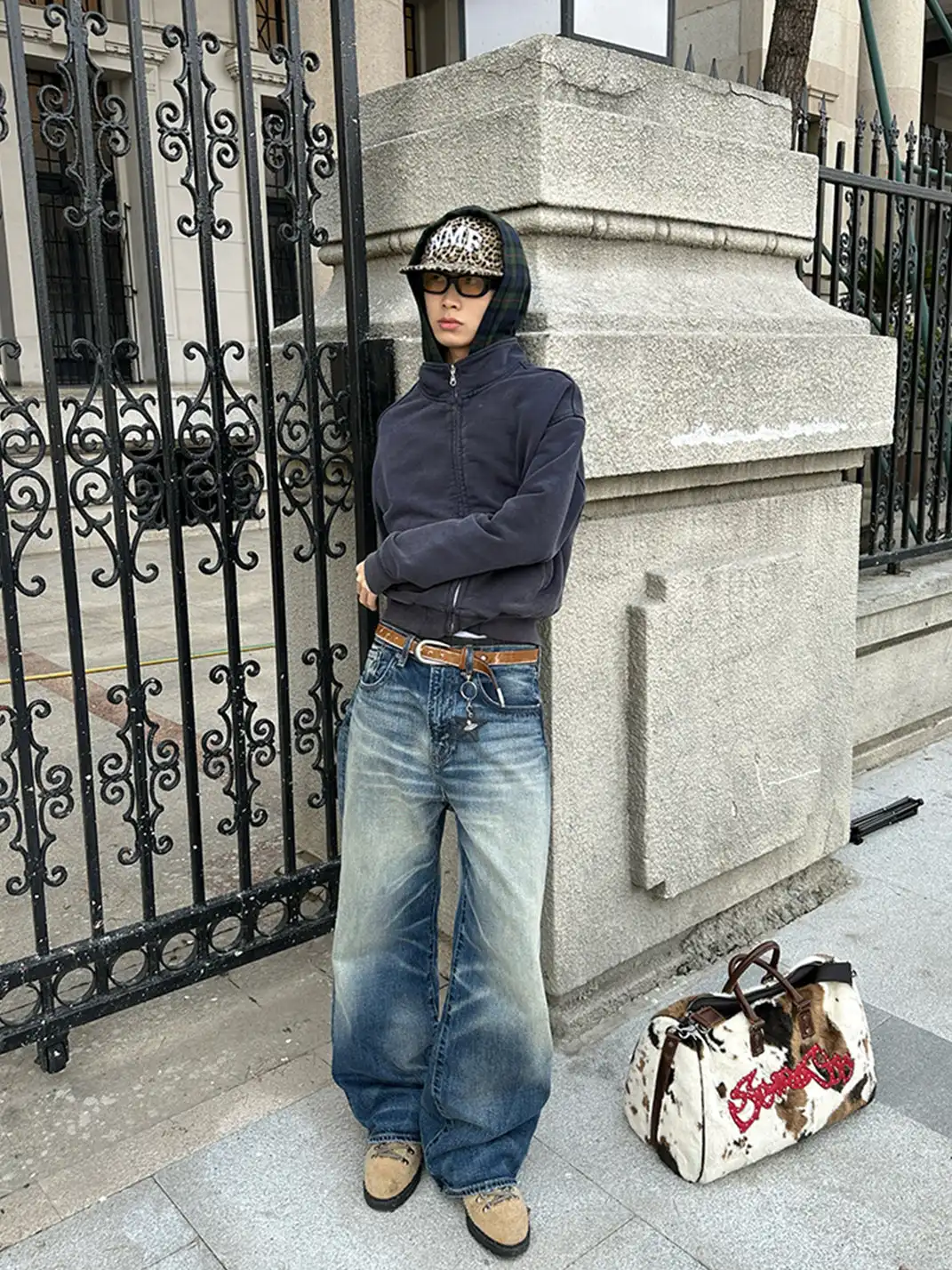NOT MY FAULT | NMF Leopard Furry Flat Brim Cap