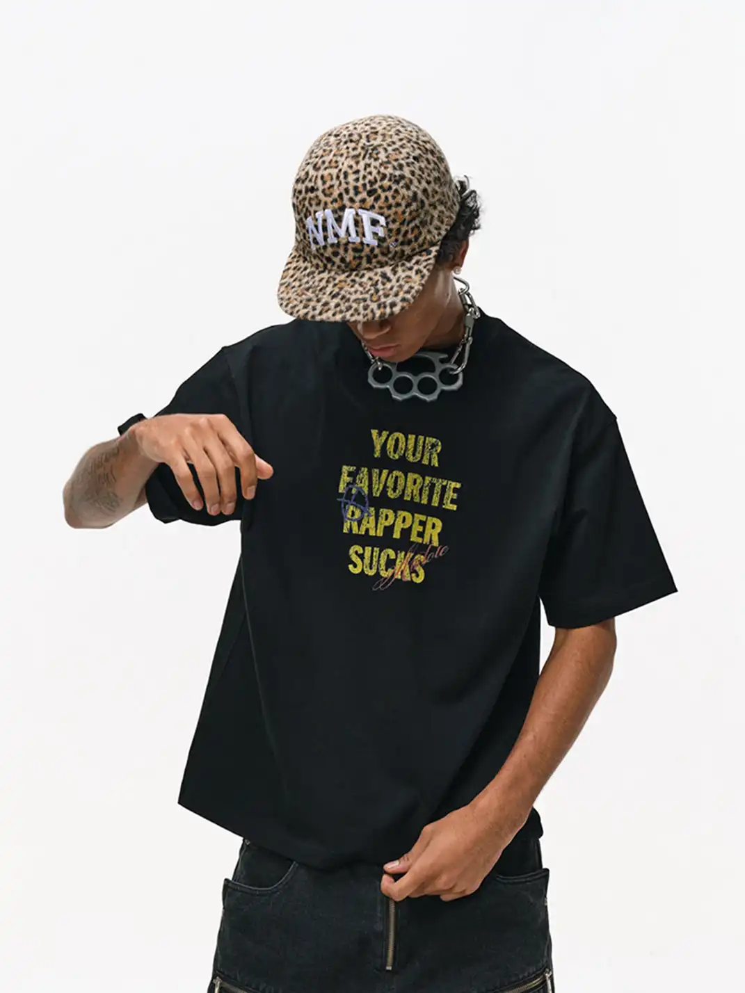 NOT MY FAULT | NMF Leopard Furry Flat Brim Cap