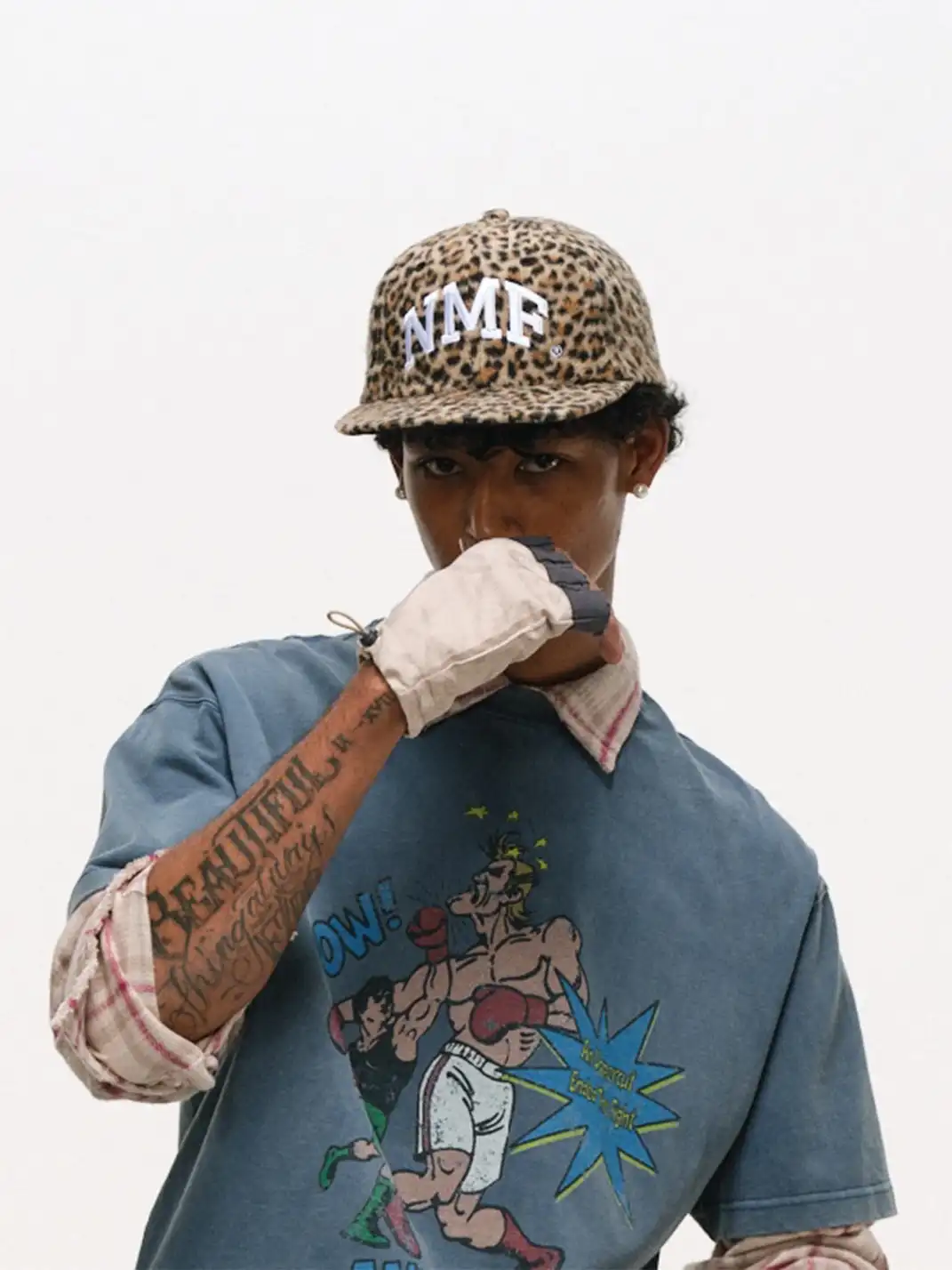 NOT MY FAULT | NMF Leopard Furry Flat Brim Cap