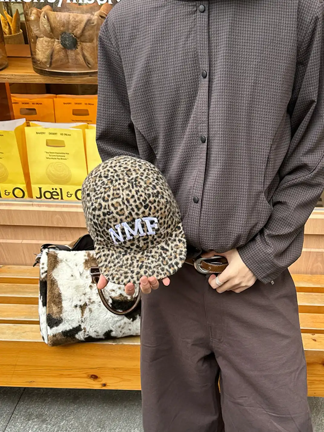 NOT MY FAULT | NMF Leopard Furry Flat Brim Cap