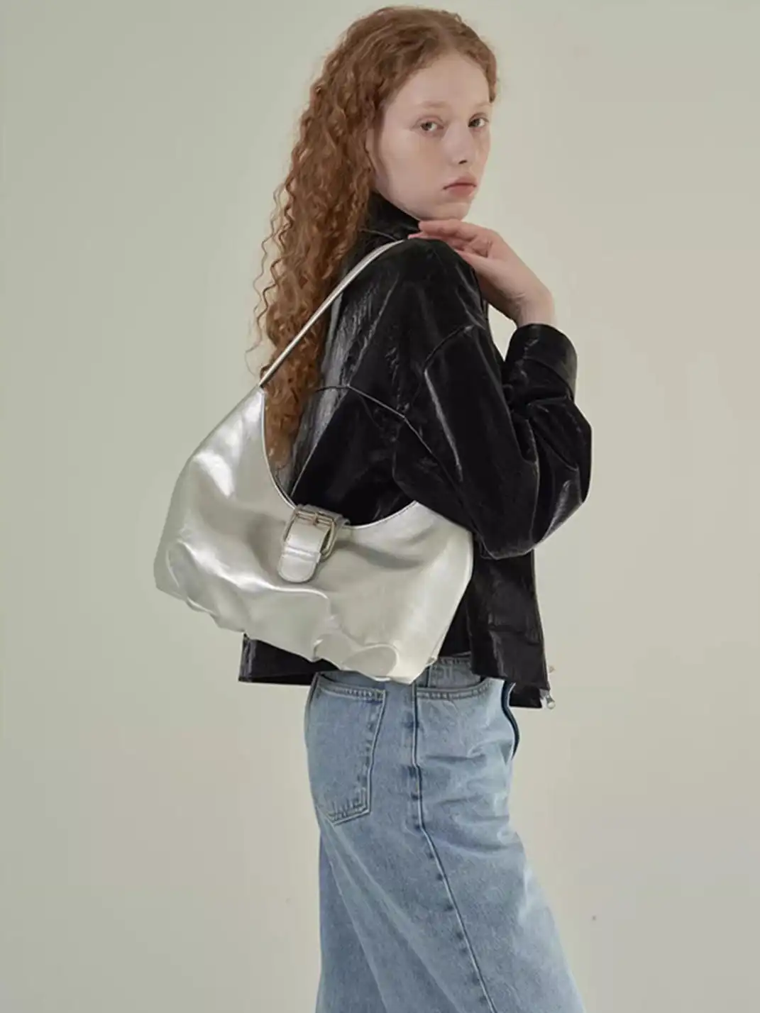 SQUAREline | Wrinkled Leather Hobo Bag