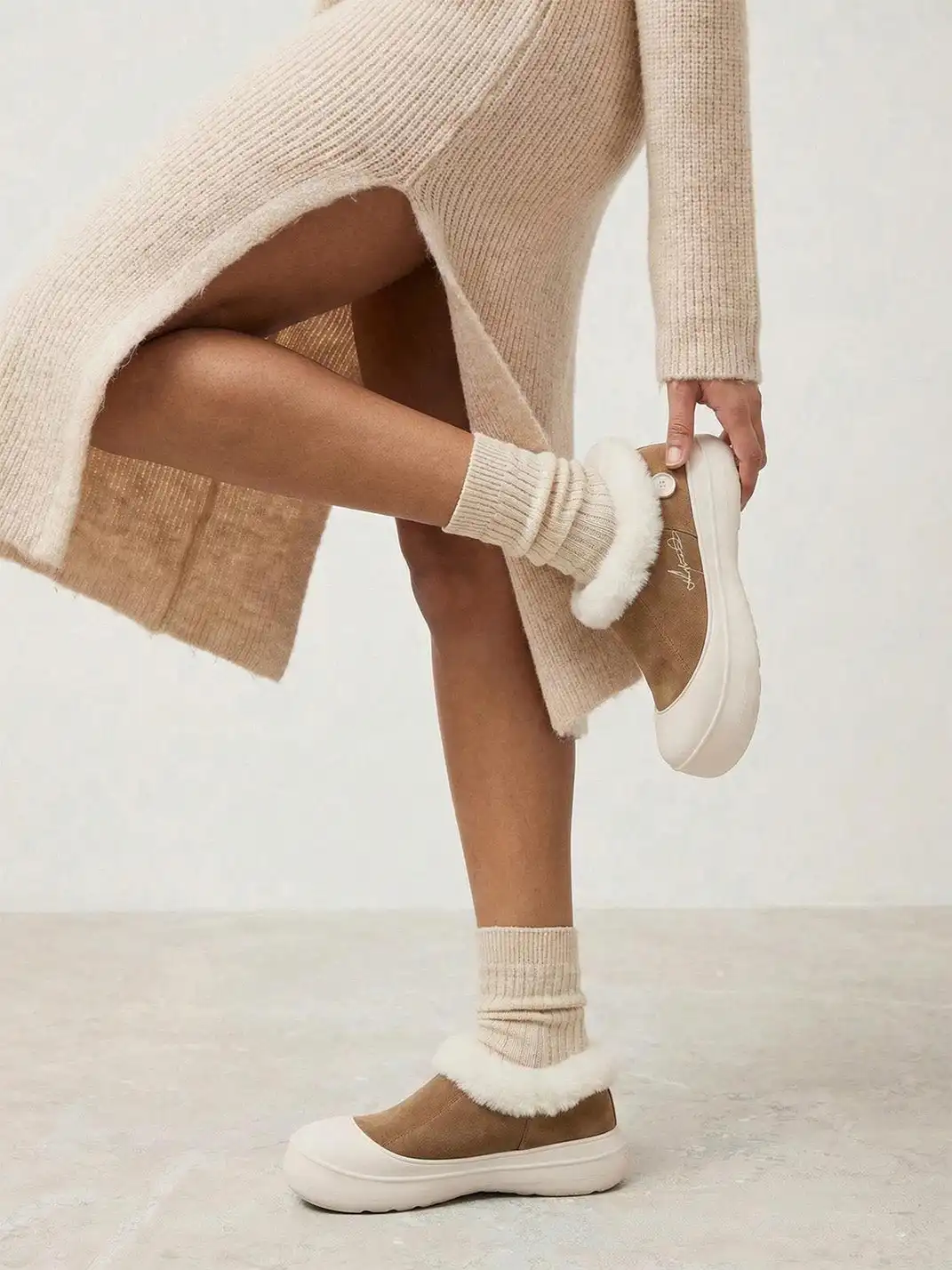 KILLWINNER丨Fur Lined Chunky Slip-On Snow Boots