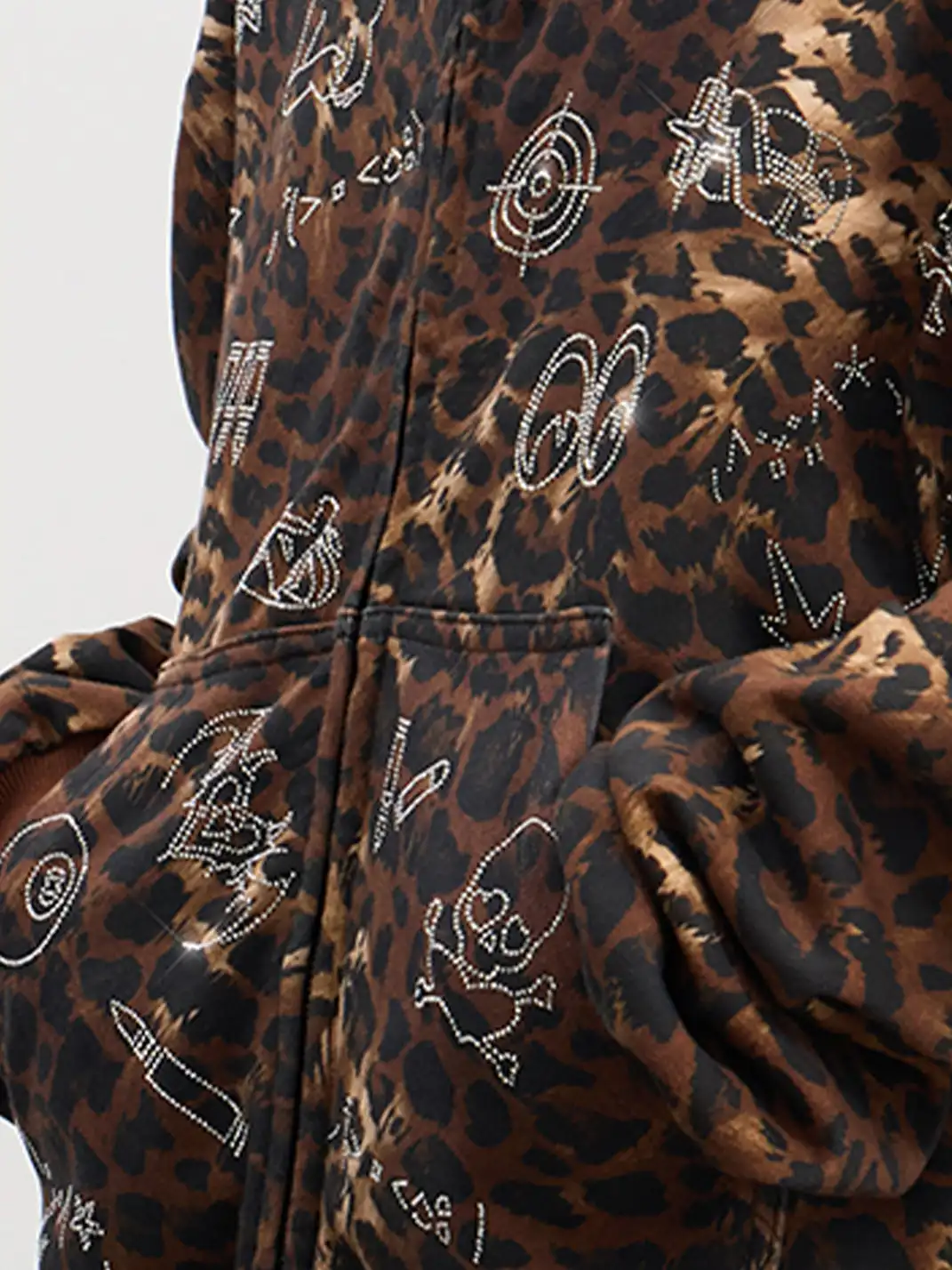 DND4DES | Rhinestone Leopard Zip Up Hoodie