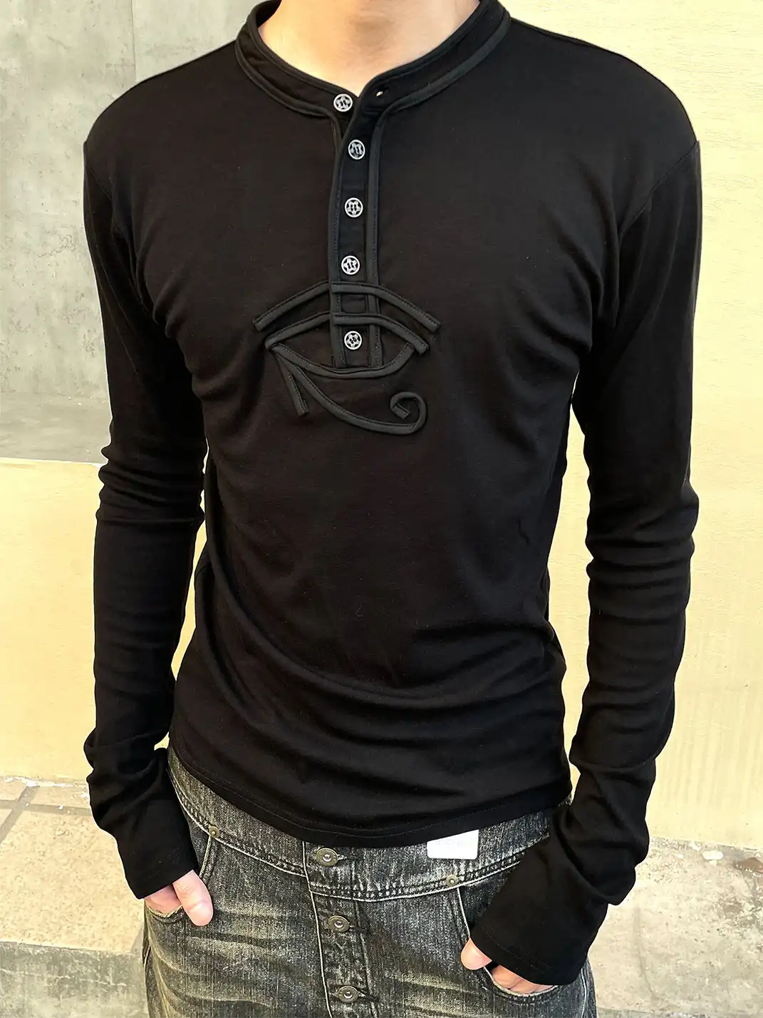 DND4DES | Eye of Horus Wool Blend Henley Long Sleeve