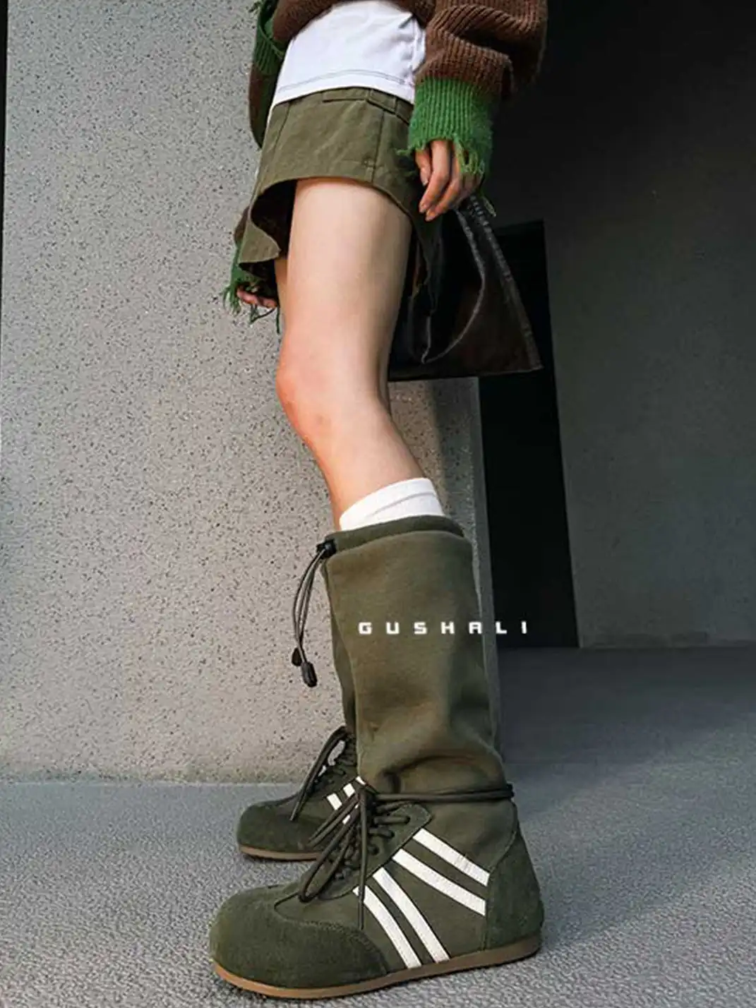GSL | Draw String Shaft Boxing Boots - Olive Green