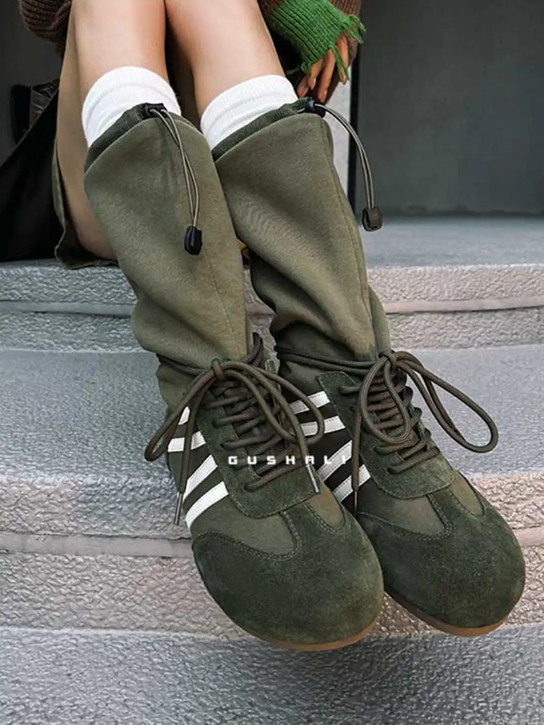 GSL | Draw String Shaft Boxing Boots - Olive Green
