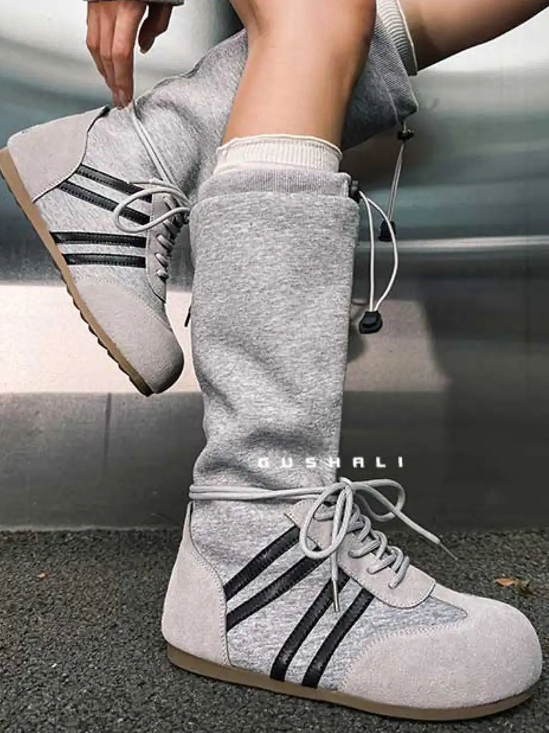 GSL | Draw String Shaft Boxing Boots - Gray