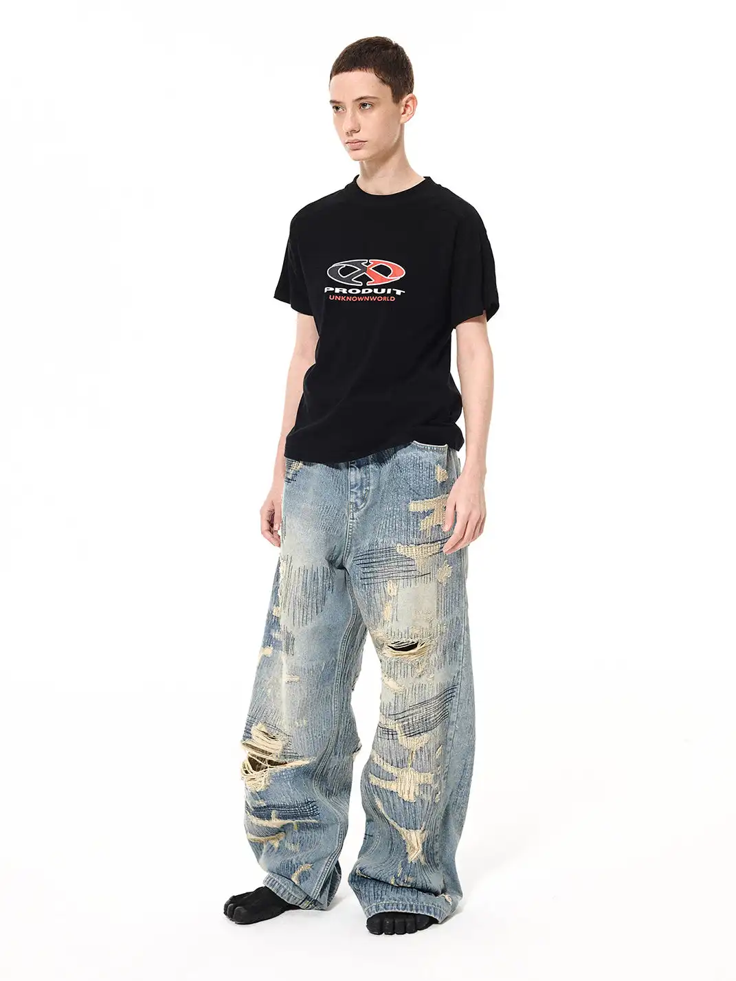UNKNOWNWORLD | Distressed Straight Leg Jeans