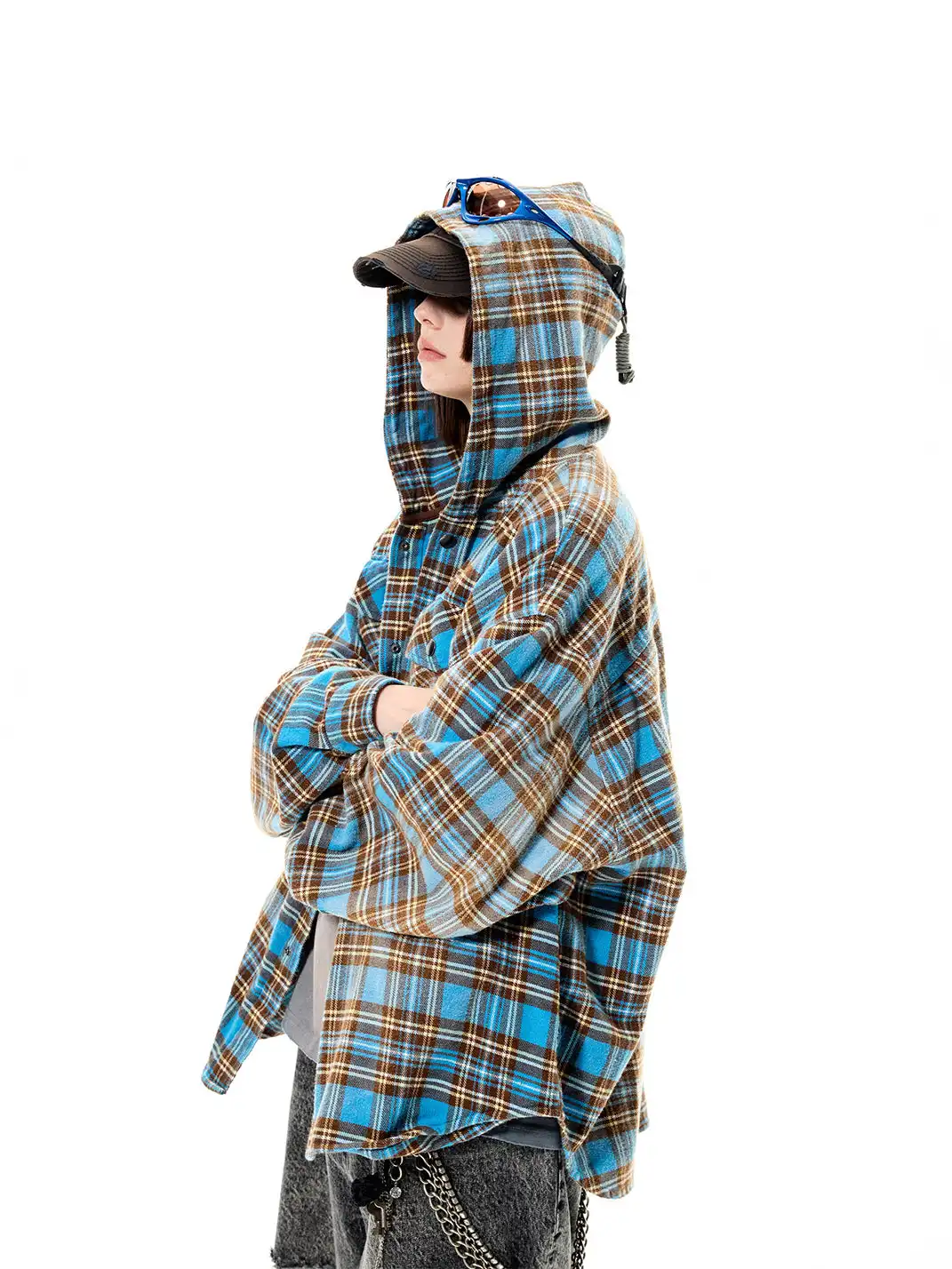 UNKNOWNWORLD | Plaid Oversize Hooded Shirt