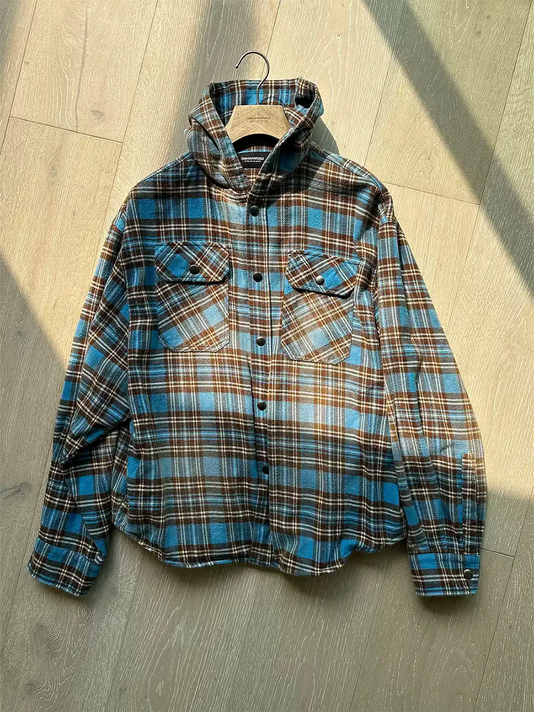 UNKNOWNWORLD | Plaid Oversize Hooded Shirt