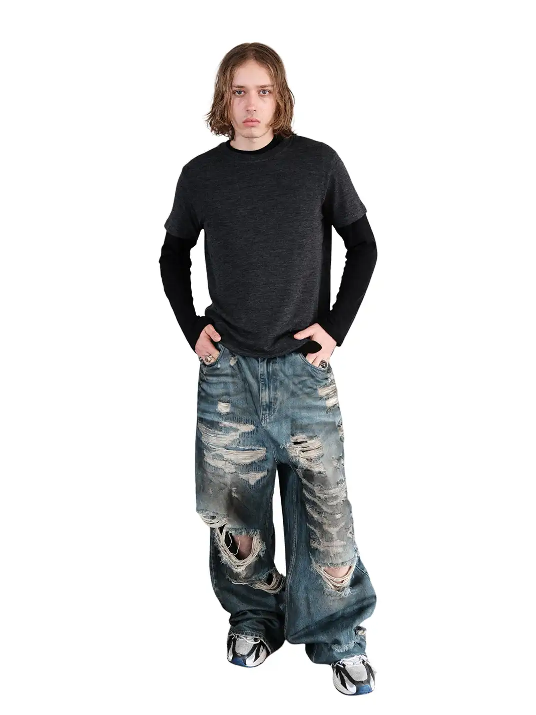 UNKNOWNWORLD | Ripped Straight Leg Jeans