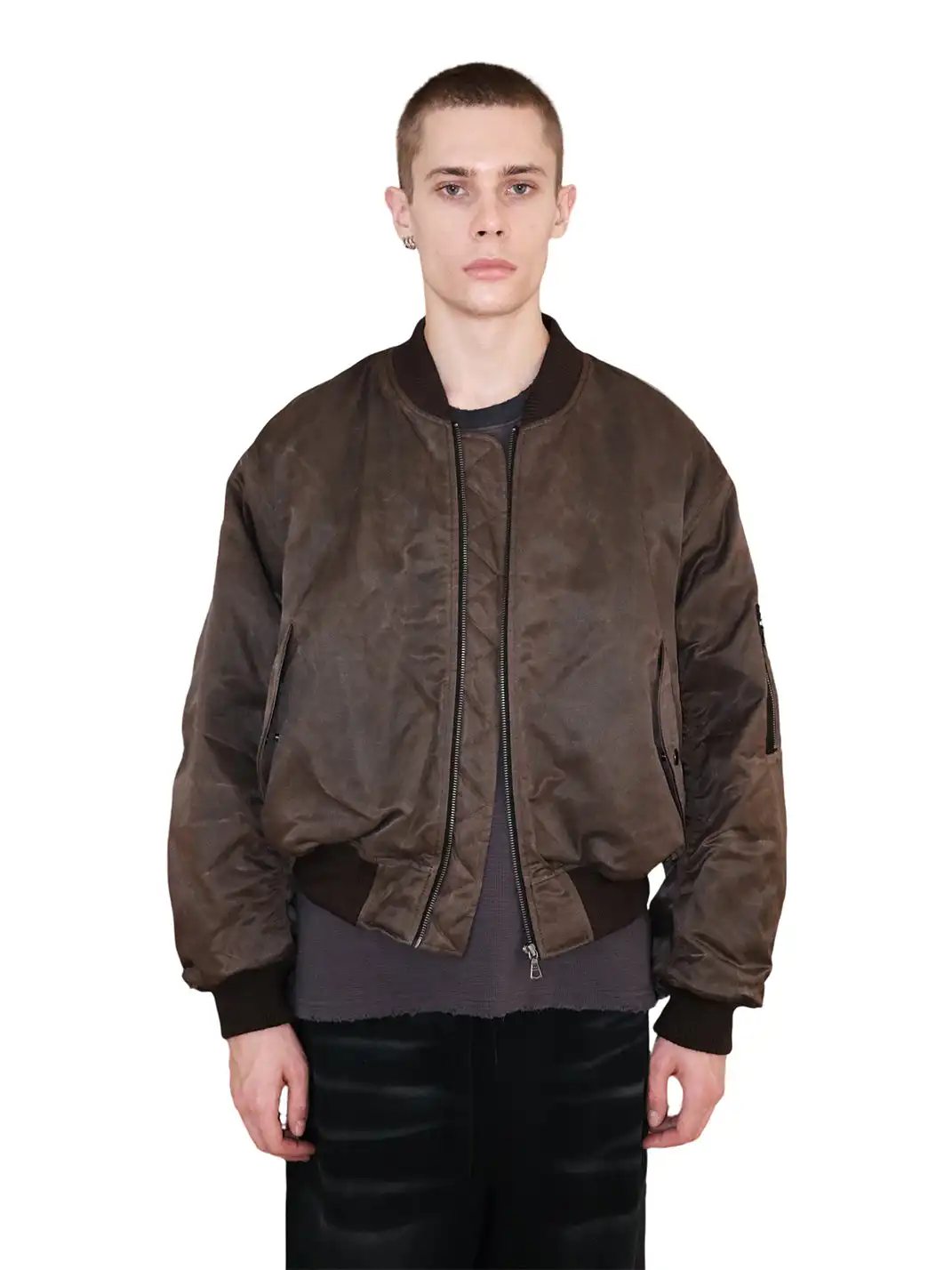 UNKNOWNWORLD | Waxed Bomber Jacket-Brown