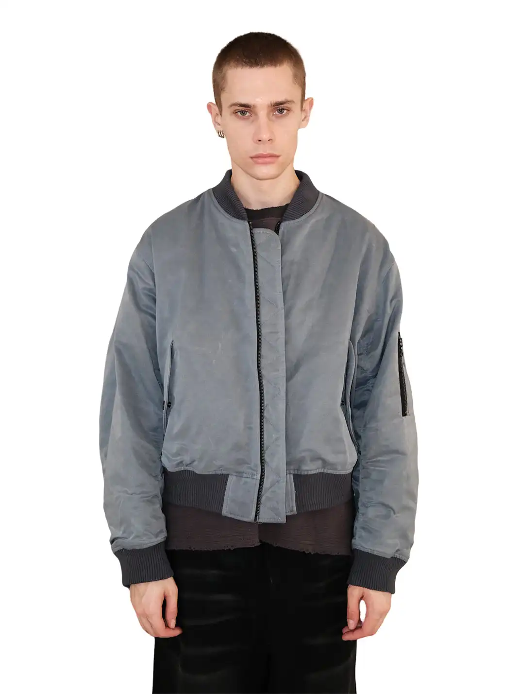 UNKNOWNWORLD | Waxed Bomber Jacket-Fog Blue
