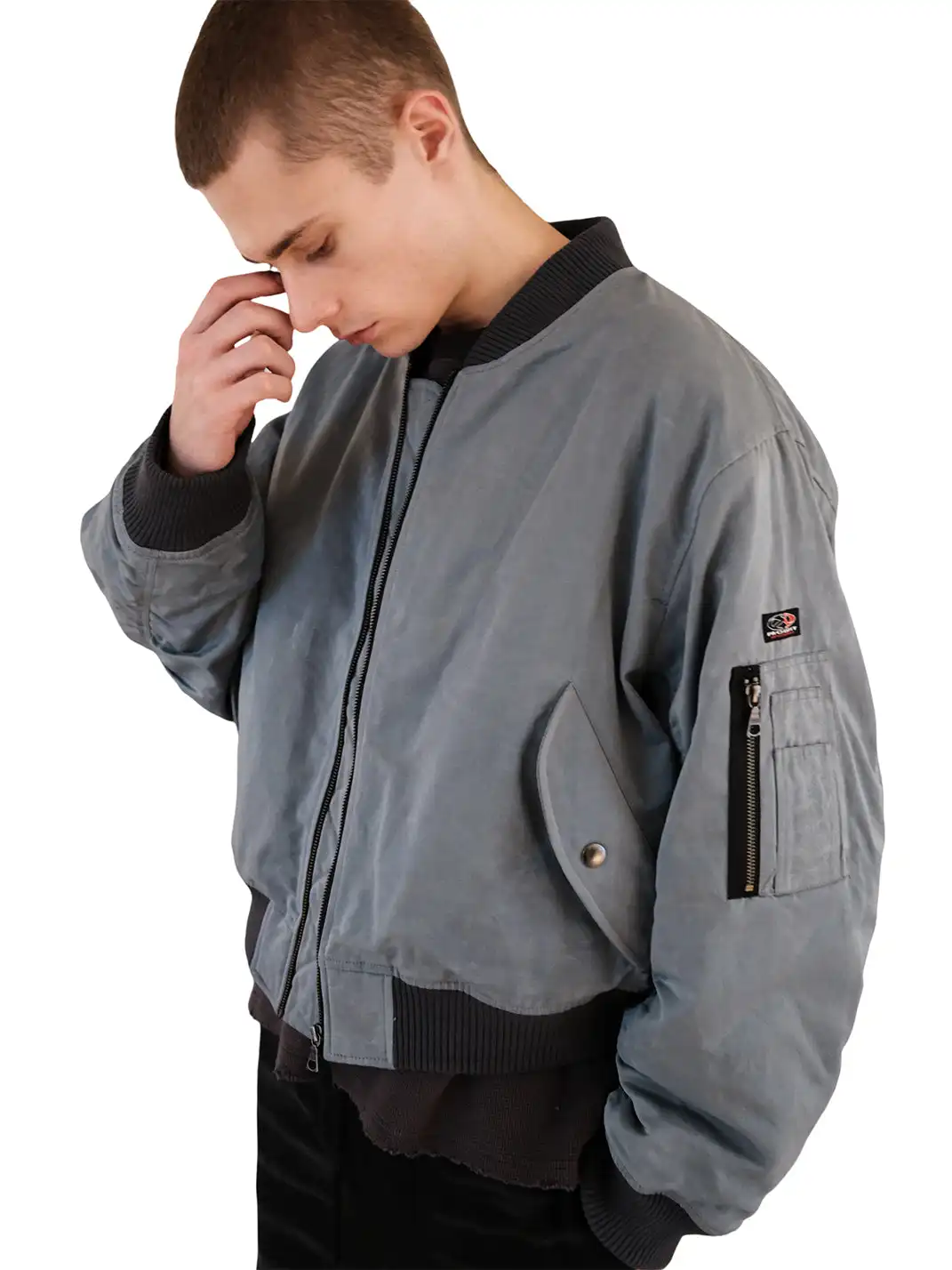 UNKNOWNWORLD | Waxed Bomber Jacket-Fog Blue