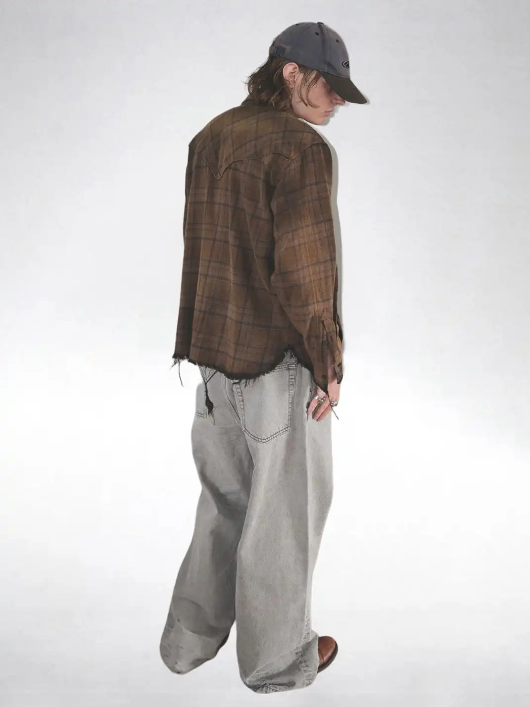 UNKNOWNWORLD | Ripped Hem Distress Plaid Shirt