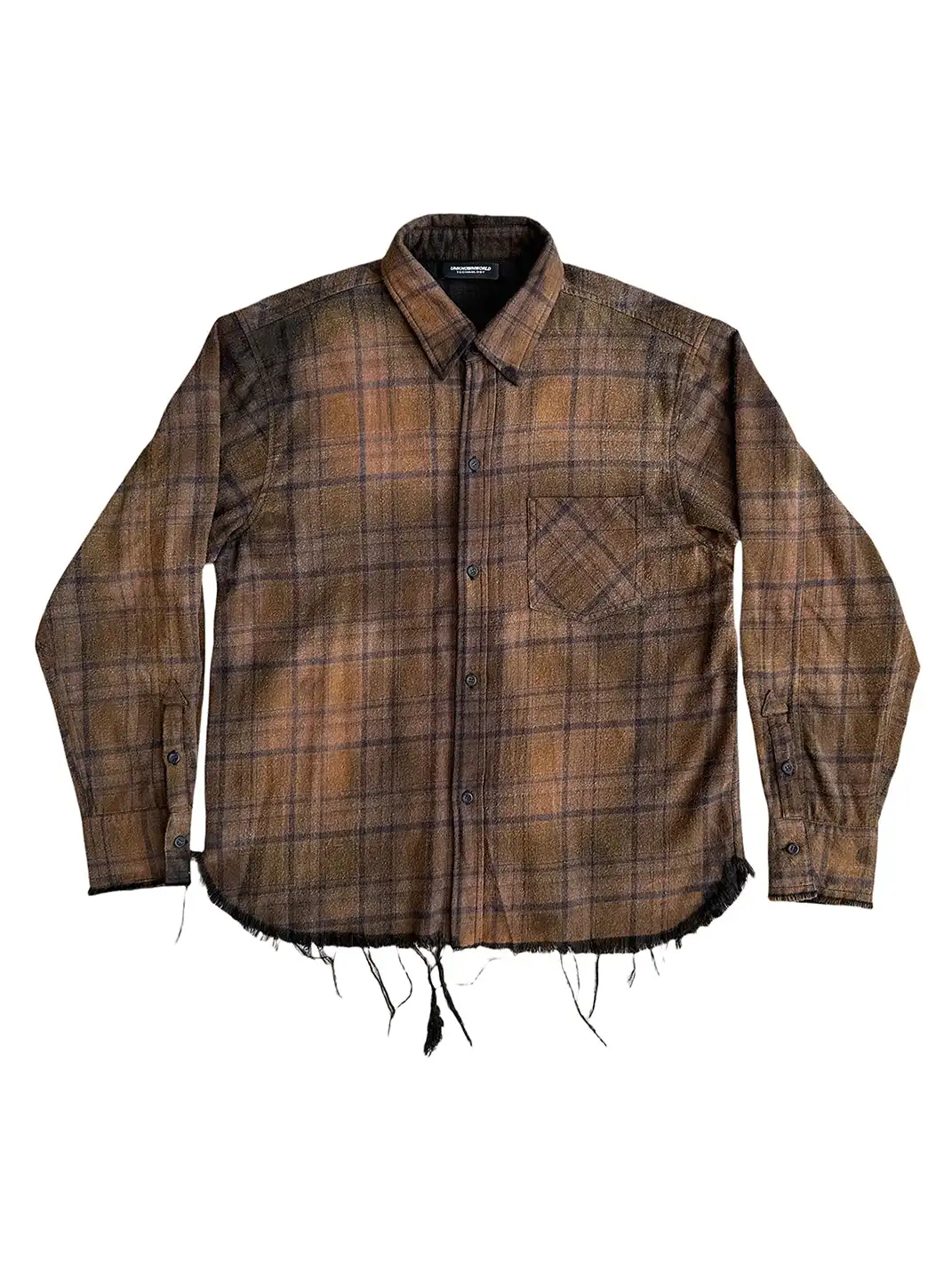 UNKNOWNWORLD | Ripped Hem Distress Plaid Shirt