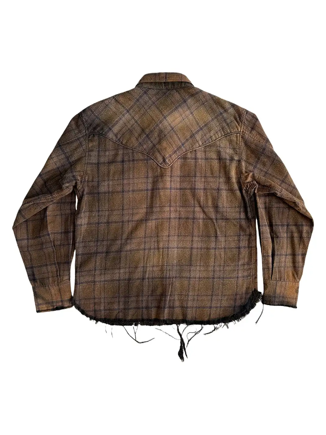 UNKNOWNWORLD | Ripped Hem Distress Plaid Shirt