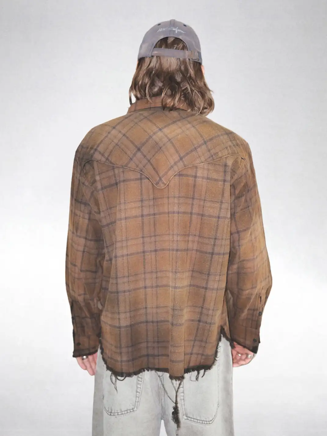 UNKNOWNWORLD | Ripped Hem Distress Plaid Shirt