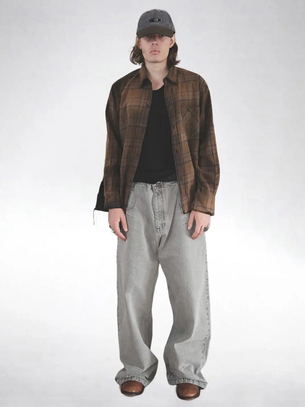 UNKNOWNWORLD | Ripped Hem Distress Plaid Shirt