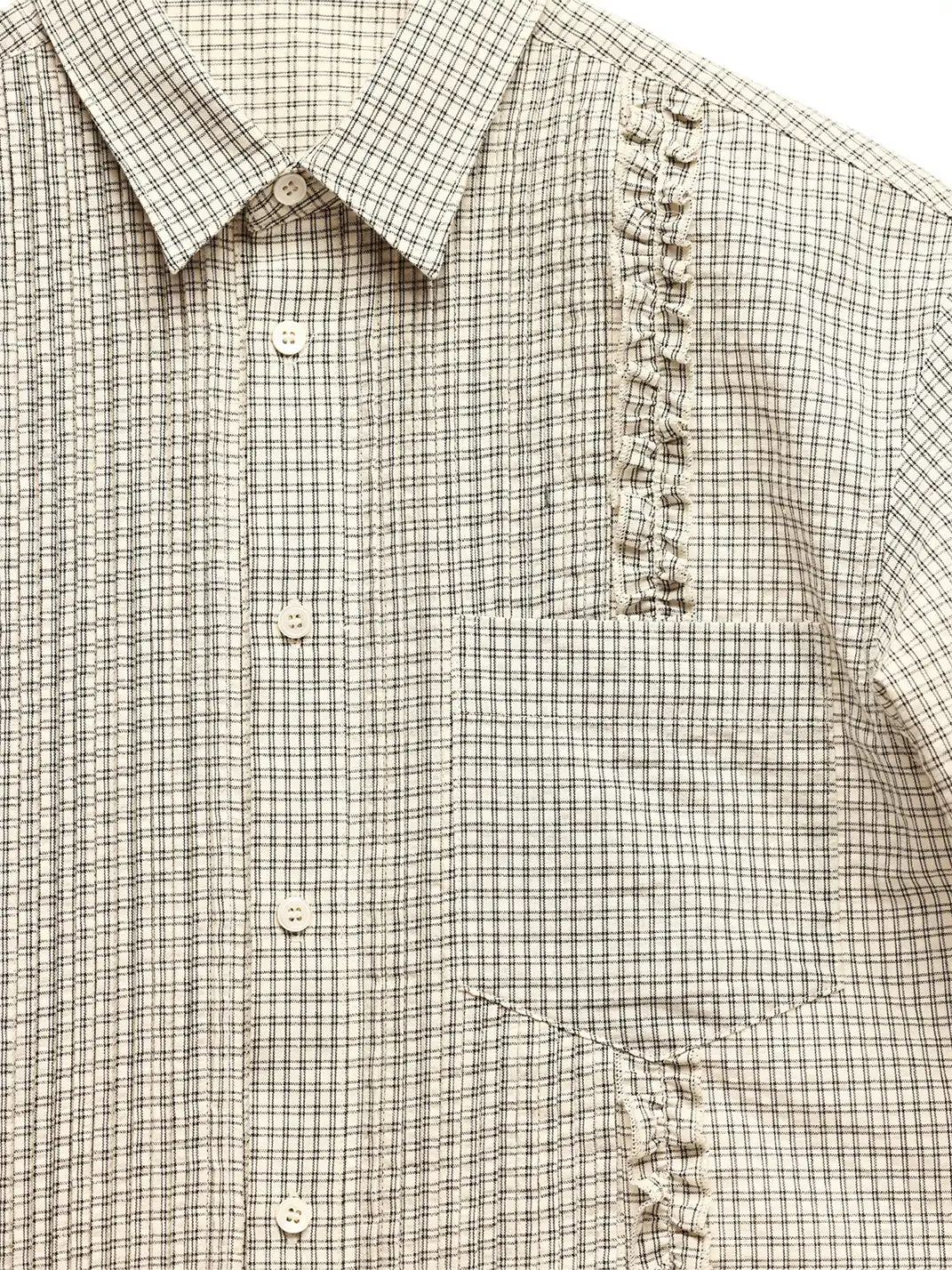 6CRAYON | Ruffle Plaid Cotton Shirt - Off White
