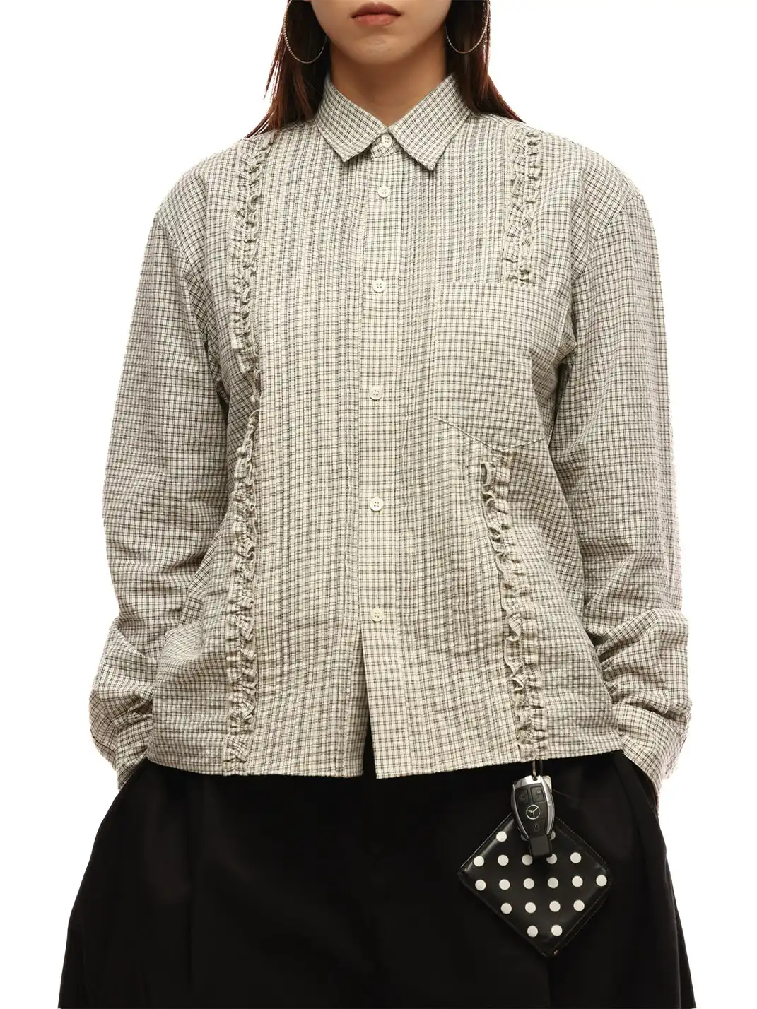 6CRAYON | Ruffle Plaid Cotton Shirt - Off White