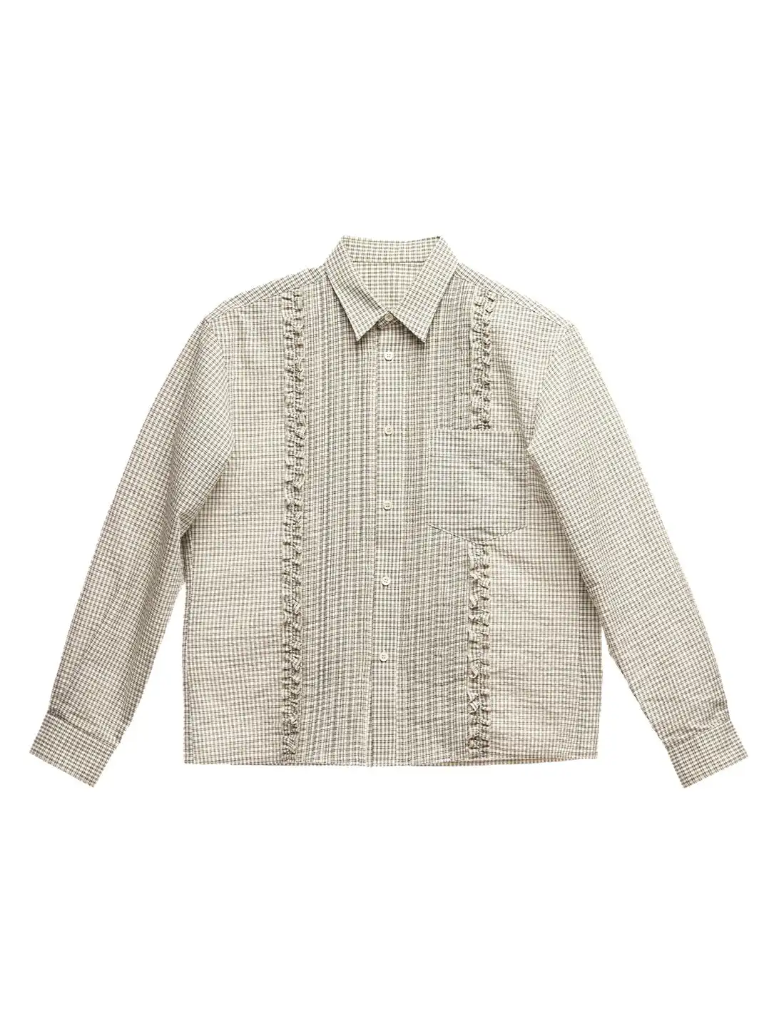 6CRAYON | Ruffle Plaid Cotton Shirt - Off White