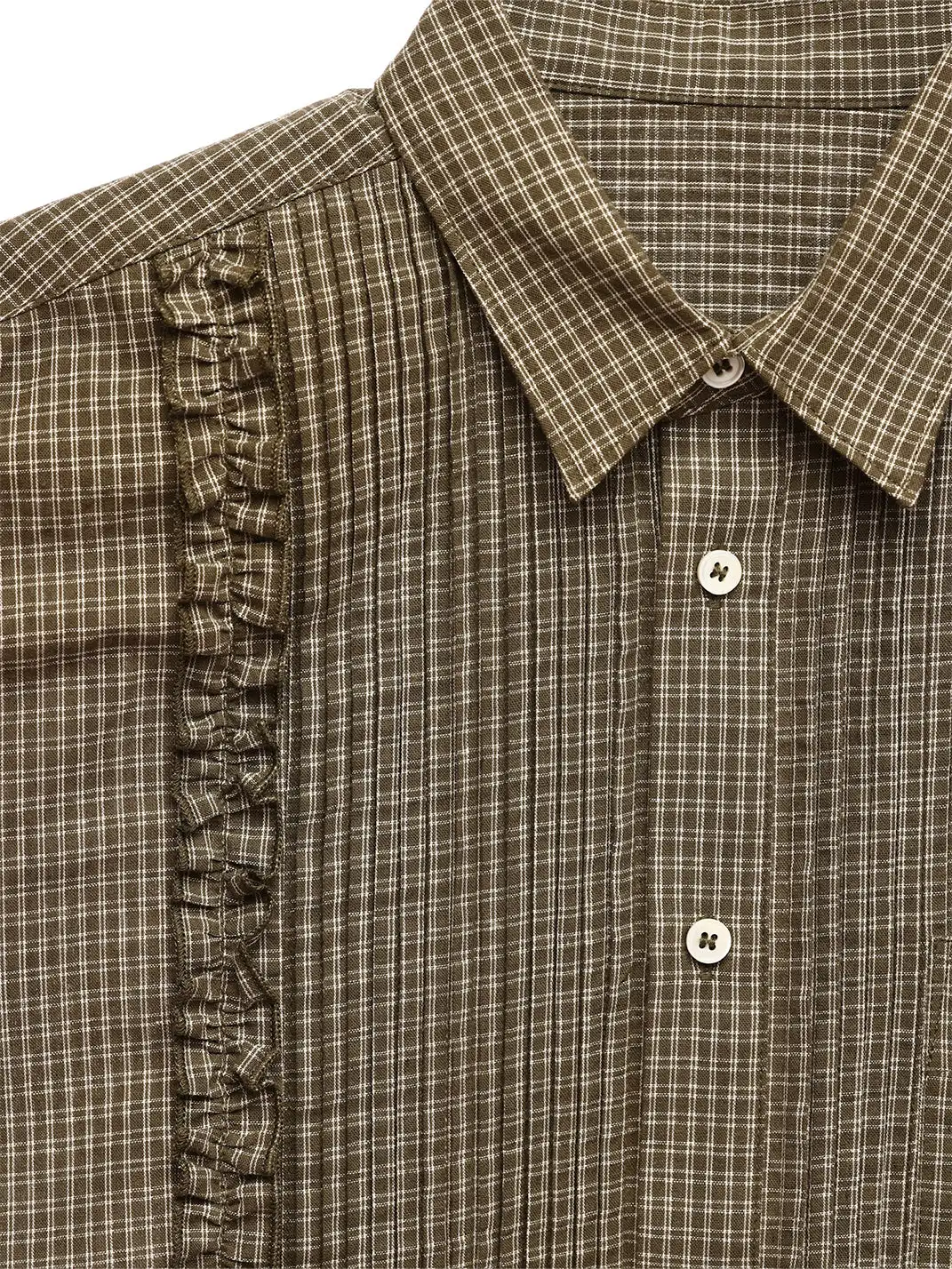 6CRAYON | Ruffle Plaid Cotton Shirt - Olive Green