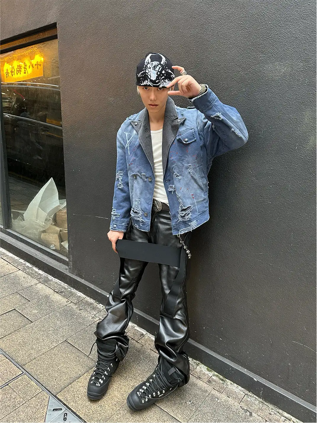 GOJOYJINNI | Banded Wax Leather Bell Pants