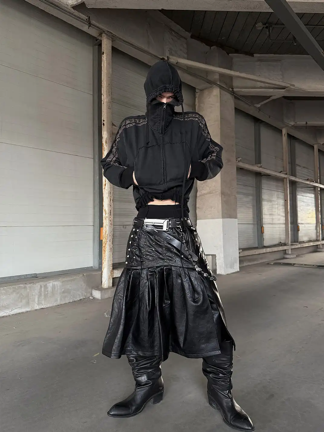 GOJOYJINNI | Distressed Draw String Zip Up Hoodie