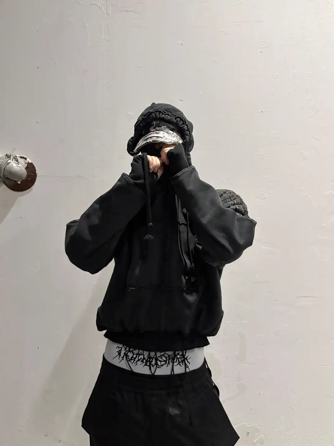 GOJOYJINNI | Distressed Draw String Zip Up Hoodie