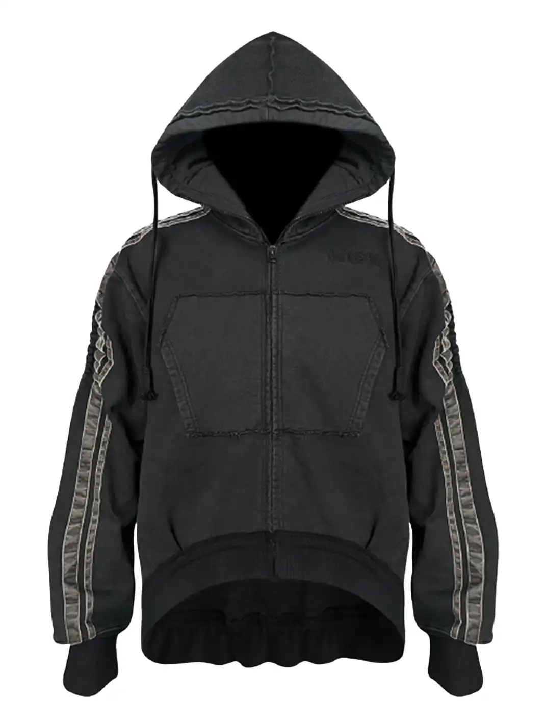 GOJOYJINNI | Distressed Draw String Zip Up Hoodie