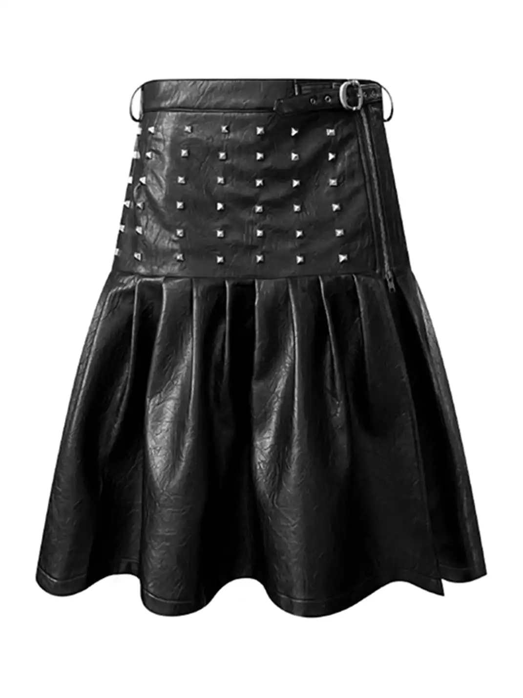GOJOYJINNI | Rivet Pleat Leather Skirt