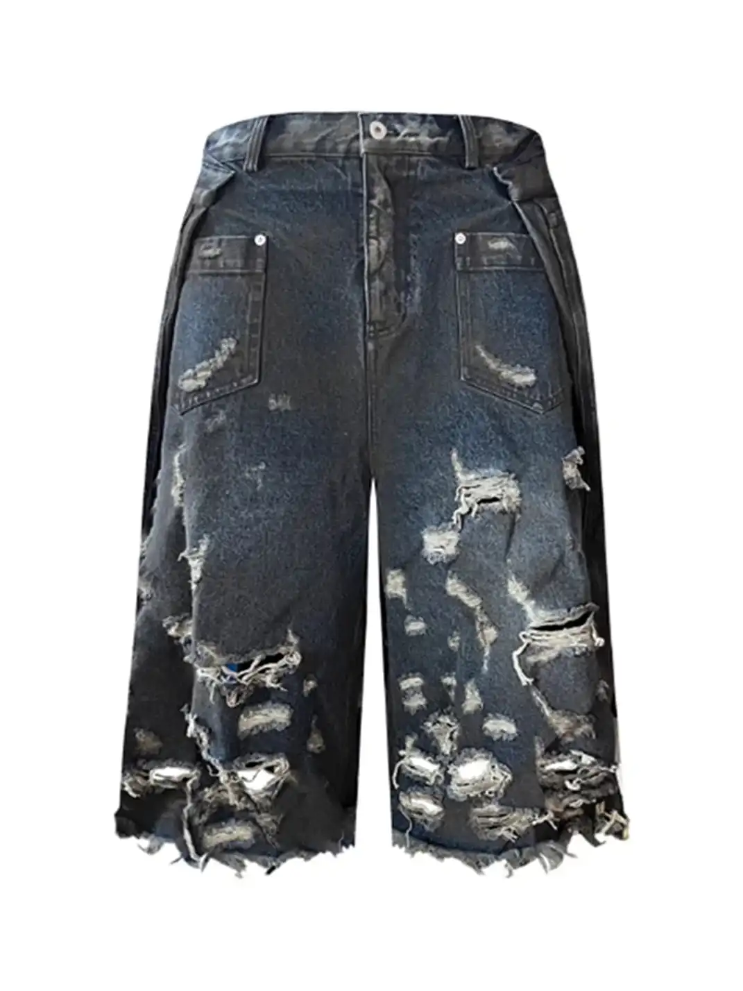 GOJOYJINNI | Ripped Pleat 3/4 Jean Shorts